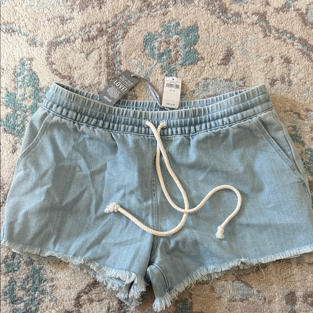 aerie Light Blue Denim Drawstring Shorts